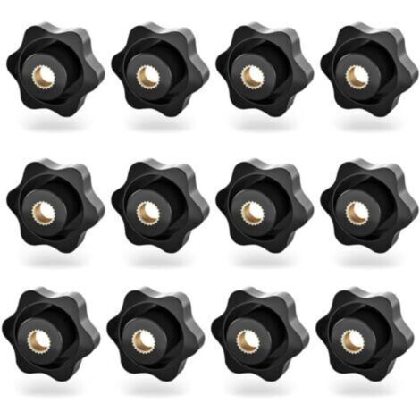 Écrous à poignée étoile en plastique noir M8 – Lot de 12 vis moletées pour machine-outil, fixation ergonomique