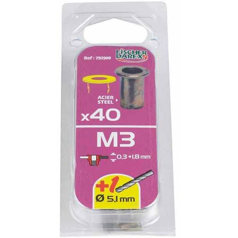 ecrous a sertir m3 x 40 pcs alu tete plate