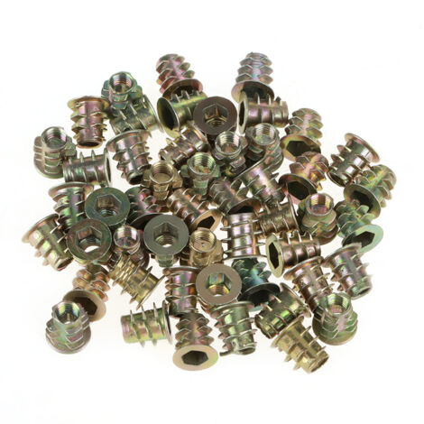 Écrous à tête hexagonale pour bois - Insert de fixation M5 Zinc 50pcs - 10mm durable et résistant pour assemblages et menuiserie