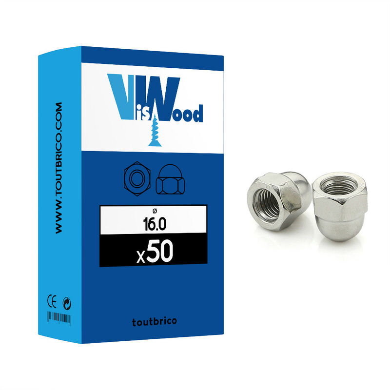 GFD - 50 écrous borgnes ø 16mm zingué - Viswood