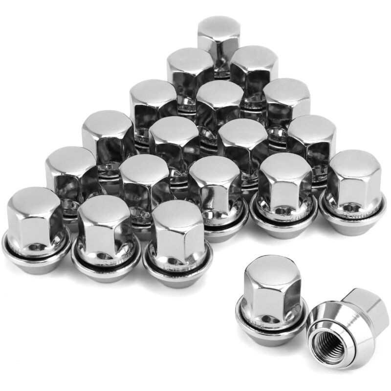 Écrous de Roue Chromés M12 x 1.5 x 34, 20 Pièces, 28 mm, Compatible Avec la Plupart Des Modèles Ford & Volvo