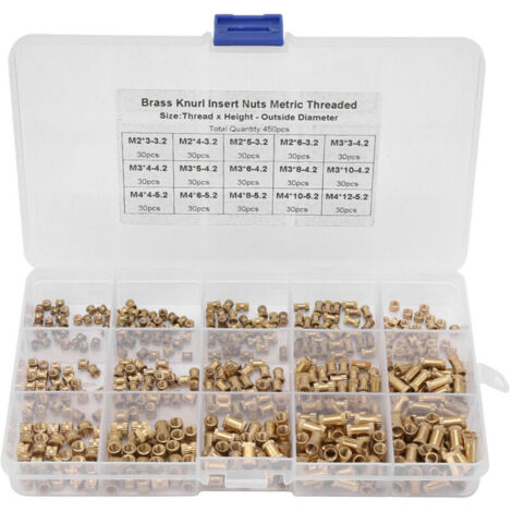 Écrous d'insertion 32/43/53 mm de diamètre extérieur petits hautes performances laiton durables pour ressorts profilés 450 pièces M2/M3/M4 métal