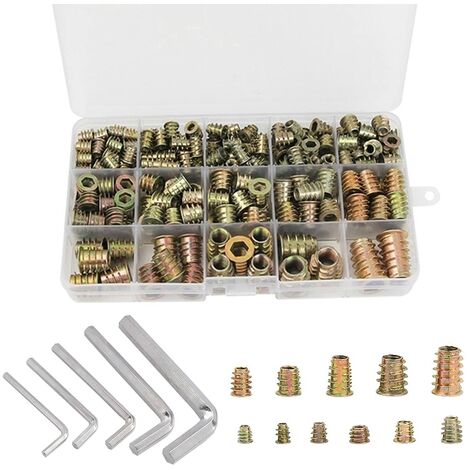 Écrous Hexagonaux M4 M5 M6 M8 M10 avec Inserts Filetés, Alliage de Zinc Insert Fileté Hexagonale Écrous Inserts(230PCS)