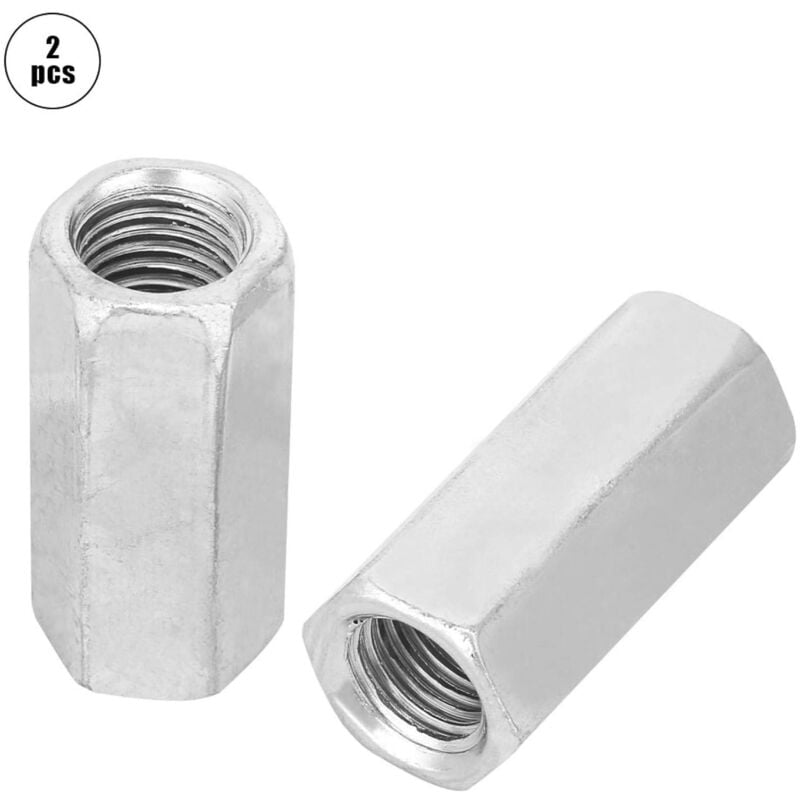 2 Pièces M16 x 50 Écrous Long Tige Hexagonal en Acier au Carbone, Écrou Filetage à Capuchon de Connexion Attaches de Bielle à Vis, écrou à Joint,