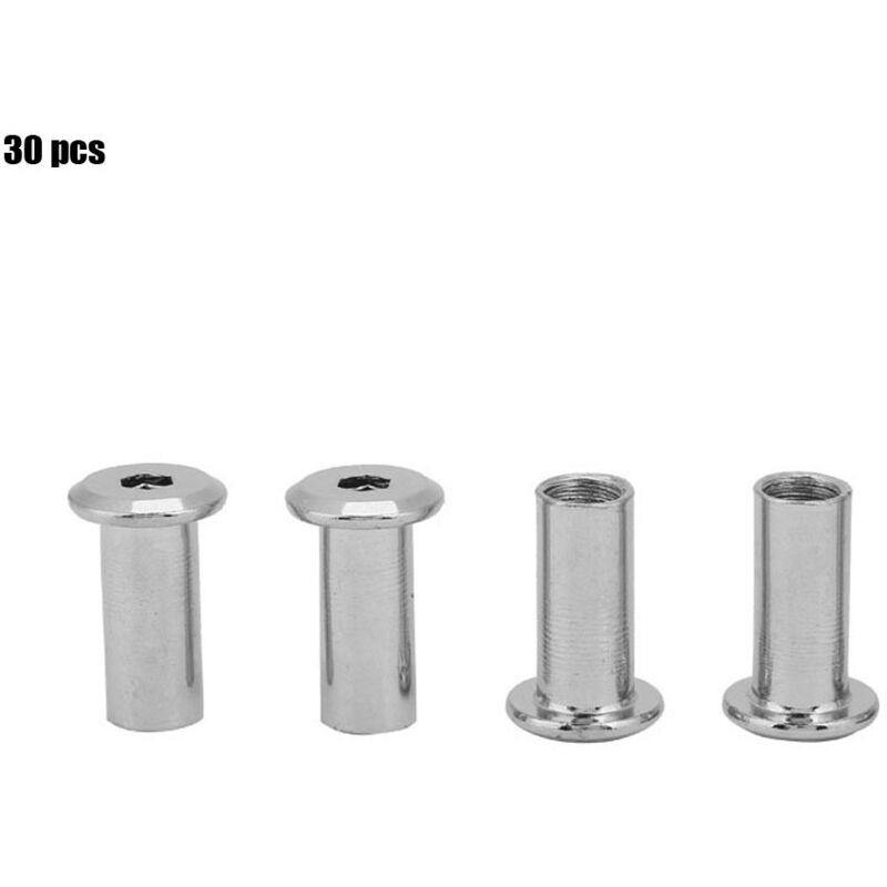 Écrous plats en nickel plaqué fer, écrous hexagonaux à tête ronde, manchon pour meubles (M815, 30 pièces)