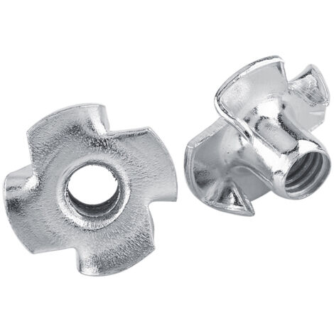Écrous T acier 4 branches pour bois  Taille M4  Lot 50 pièces  Insertion rapide  Pour assemblage meuble, menuiserie et charpente