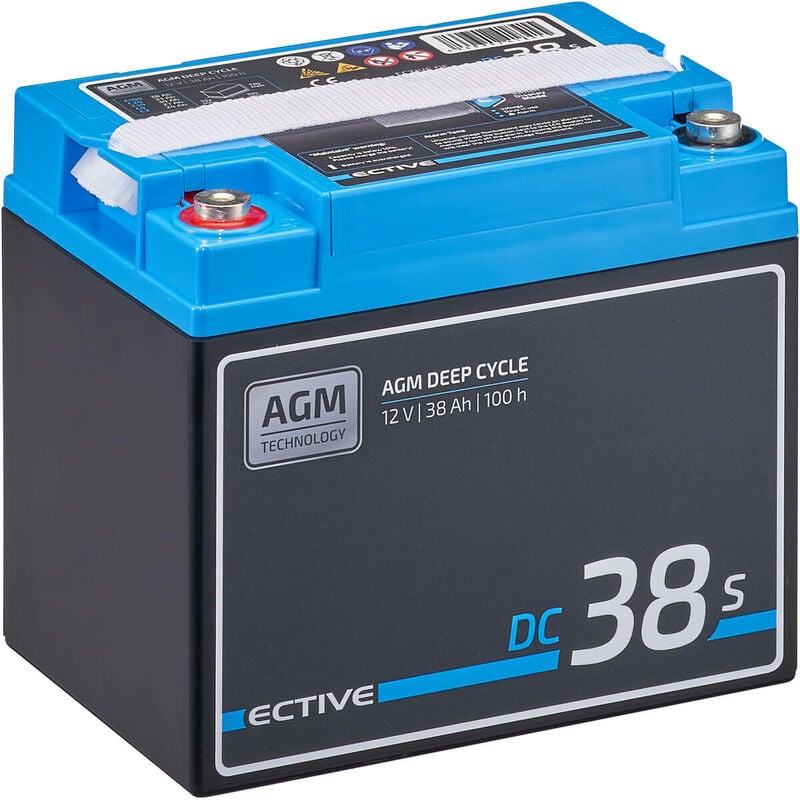 EDC38SA Batterie Décharge Lente 12V 38Ah agm Deep Cycle avec écran lcd / marine, moteur electrique bateau, camping car - Ective