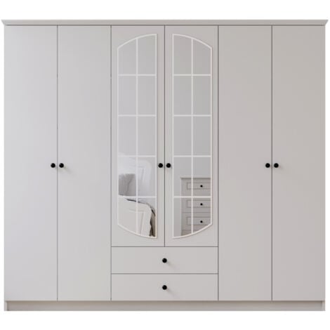 EVUHOME ECU XL 6 Door 2 Drawer Mirrored White Wardrobe