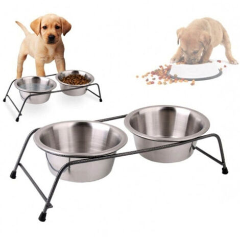 écuelle Double Avec Support Surélevé Pour Chiens Chiens Chats écuelle En Acier Anti-dérapant
