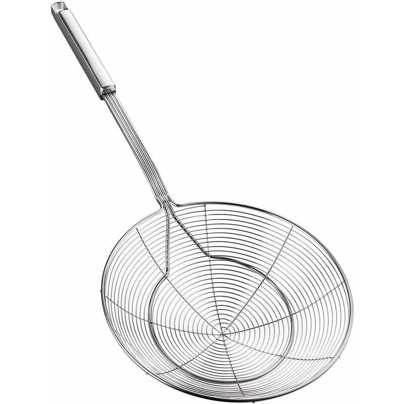 Écumoire en acier inoxydable avec poignée pour frire et servir les aliments, les pâtes, les spaghettis, les nouilles (diamètre : 20 cm longueur