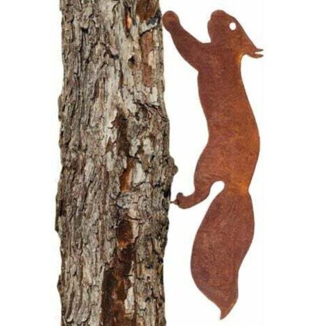 Écureuil en Métal Rouillé à Visser dans le Bois Rouille Silhouette Écureuil Décor Art Ornement Exquis Animal Sculpture Arbre Piquet Décoration pour Maison Jardin Cour Extérieur 11.81 x 3.94
