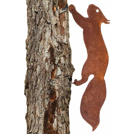 Écureuil pour Arbre - Décoration de Jardin en métal - 30 cm - Patine Rouille Naturelle