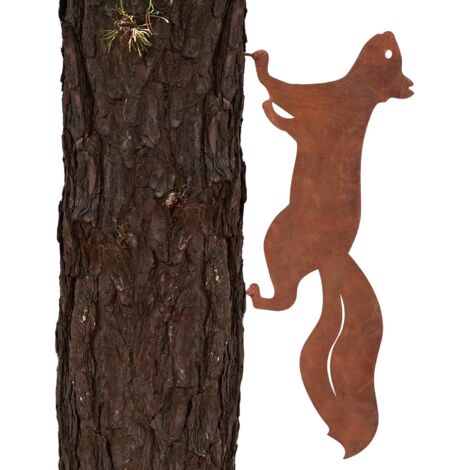 Écureuil pour Arbre - Décoration de Jardin en métal - 30 cm - Patine Rouille Naturelle