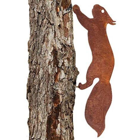 Écureuil pour Arbre - Décoration de Jardin en métal - 30 cm - Patine Rouille Naturelle