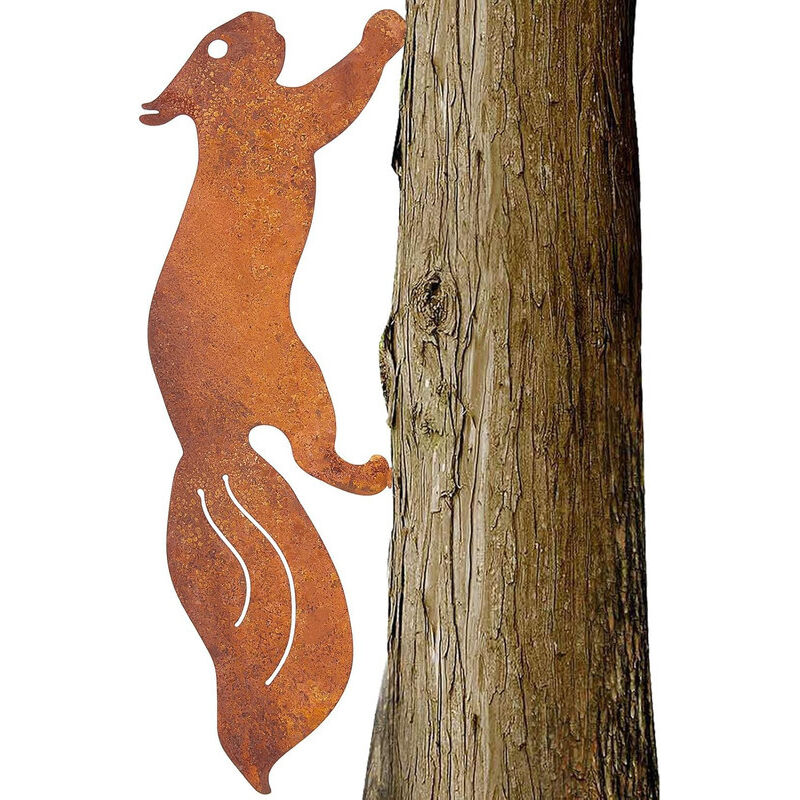 Écureuil pour Arbre - Décoration de Jardin en métal - 30 x 10 cm - Patine Rouille Naturelle