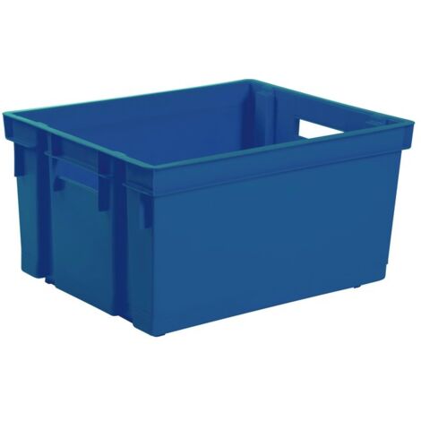 EDA – Bac de rangement 20 L 39 x 29 x 23 cm – Plastique robuste bleu minéral – 2 poignées pour transport facile – Emboîtable et superposable
