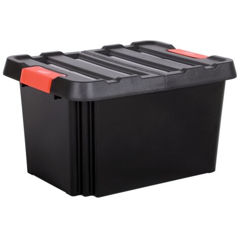 EDA – Bac de rangement 85 L avec couvercle renforcé – Dimensions 53,7 x 44,5 x 32,8 cm – Poignées verrouillables pour accès rapide