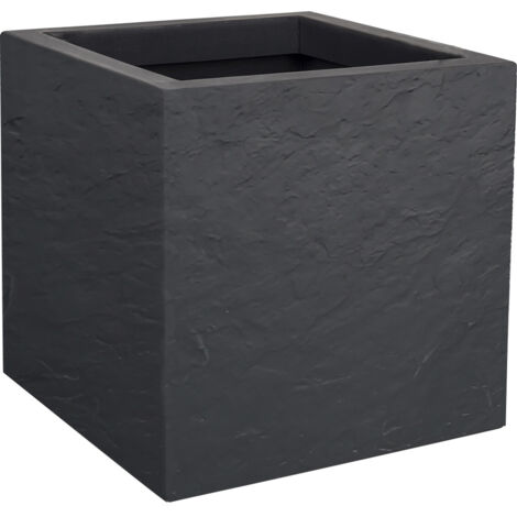EDA – Carré Volcania UP décor pierre 29,5 x 29,5 x 29,5 cm – 21 L – Gris anthracite – Polypropylène recyclable – Anti-UV et résistant au gel