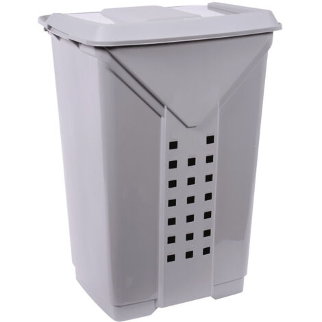 EDA – Coffre à linge 60 L en plastique gris béton – Dimensions 42 x 34,5 x 60 cm – Design aéré pour circulation d'air optimale