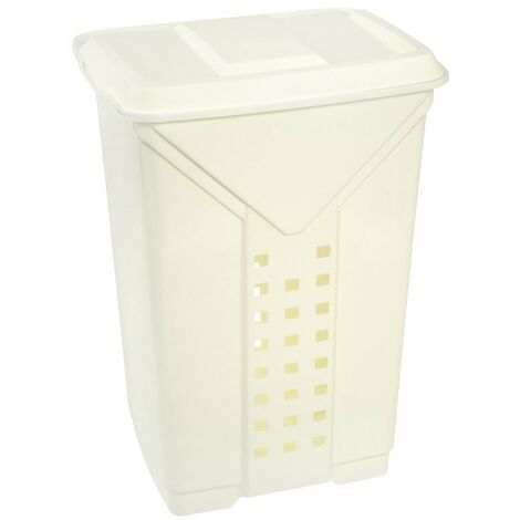 EDA – Coffre à linge blanc cérusé 60 L – Plastique – Dimensions 42 x 34,5 x 60 cm – Aération optimale sans sac