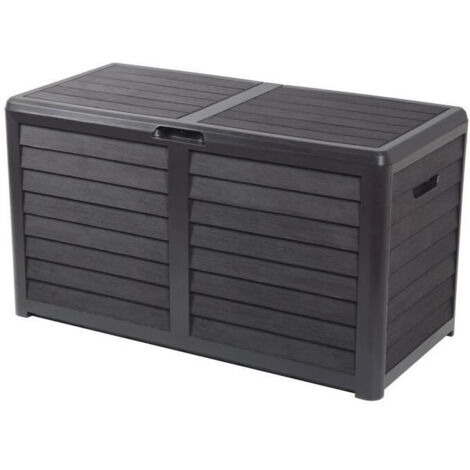 EDA Coffre de jardin BAYA en Plastique 420 litres - Décor imitation bois - Gris anthracite - Fabriqué en France