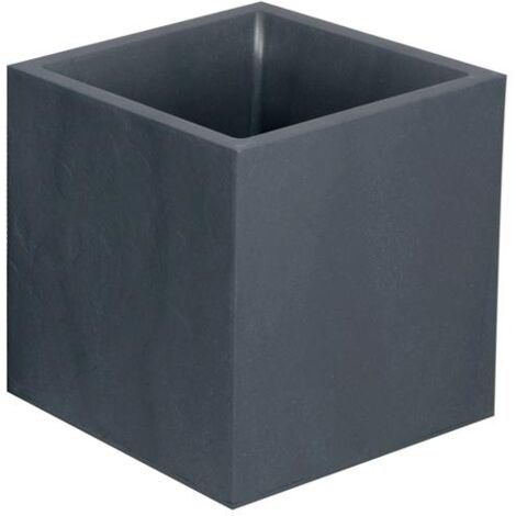 EDA – Jardinière carrée Volcania effet pierre 39,5 x 39,5 x 43,5 cm – 31 L – Résistante au gel et aux UV – 100 % recyclable – Gris anthracite