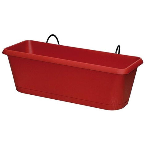 EDA – Jardinière en plastique à réserve d'eau 30 x 12 x 11,4 cm – Résistante aux UV – Système de drainage en croix – Volume 2,6 L – Rouge rubis