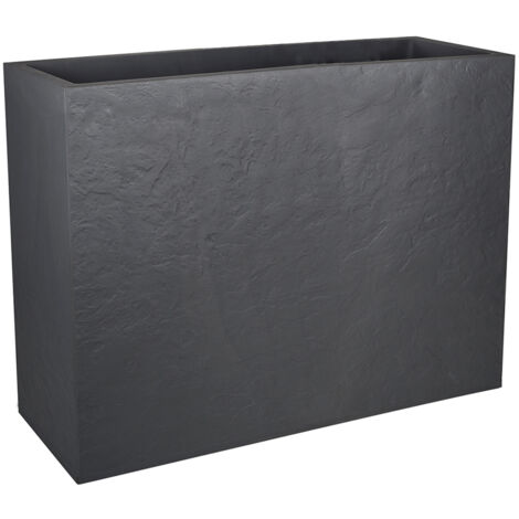 EDA – Jardinière rectangulaire Volcania effet pierre 78,5 x 29,5 x 60 cm – Contenance 46 L – Polypropylène anti-UV – Gris anthracite