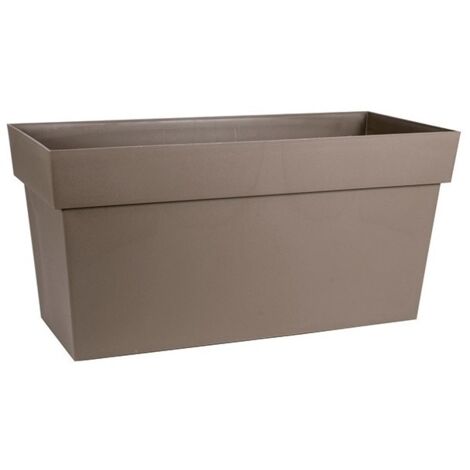 EDA – Jardinière rectangulaire 79 x 35 x 39 cm en polypropylène taupe – Contenance 74L – Réserve d'eau et roulettes bidirectionnelles - 13633br