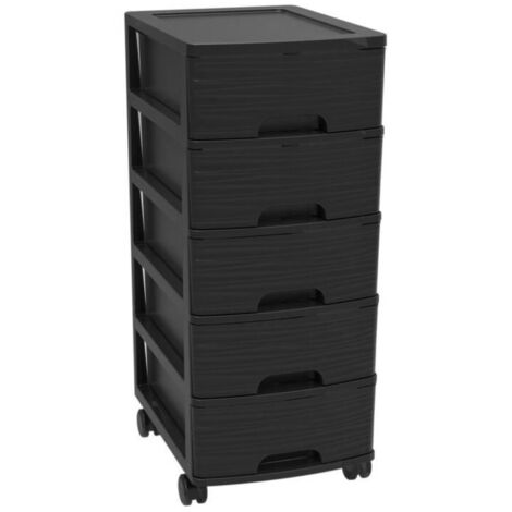 Eda-plastique Meuble de rangement à roulettes 5 tiroirs Noir