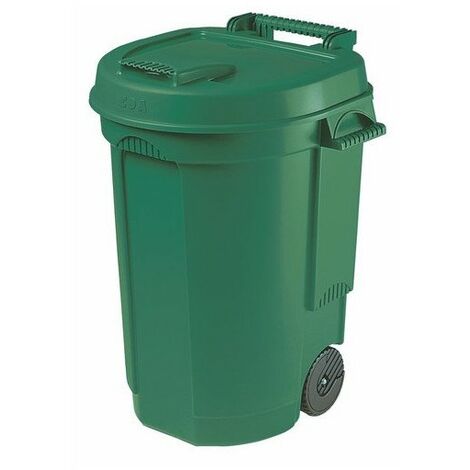 EDA – Poubelle d'extérieur 110 L à roulettes – Plastique vert résistant aux UV – Dimensions 58 x 58 x 81 cm – Déplacement facile pour déchets de jardin