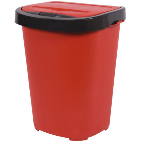 EDA – Poubelle d'extérieur 40 L rubis et gris anthracite – Matériaux résistants – Ouverture push – Dimensions 42.5 x 34.7 x 52.1 cm - HOME 40 L