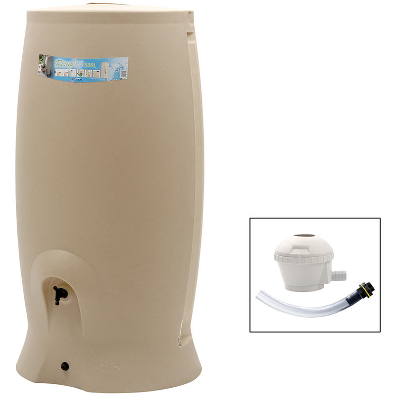 EDA - Récupérateur d'eau de pluie 1000 l rotomoulé recup'o + Kit Collecteur Beige