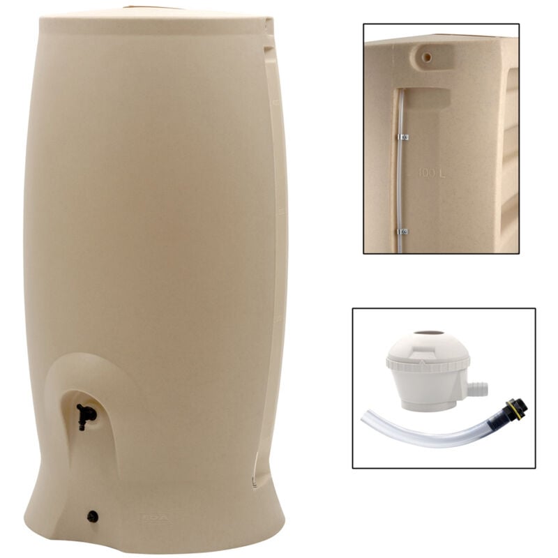 EDA - Récupérateur d'eau 500 Litres beige + Kit Collecteur universel - recup'o