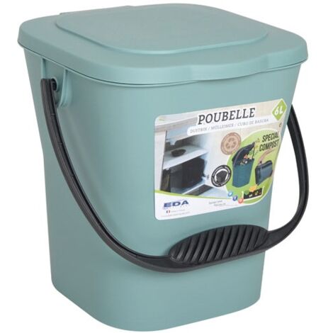 EDA – Seau à compost 6 litres – Dimensions 24,8 x 23,8 x 24,3 cm – Couleur vert eucalyptus – Plastique durable pour déchets organiques