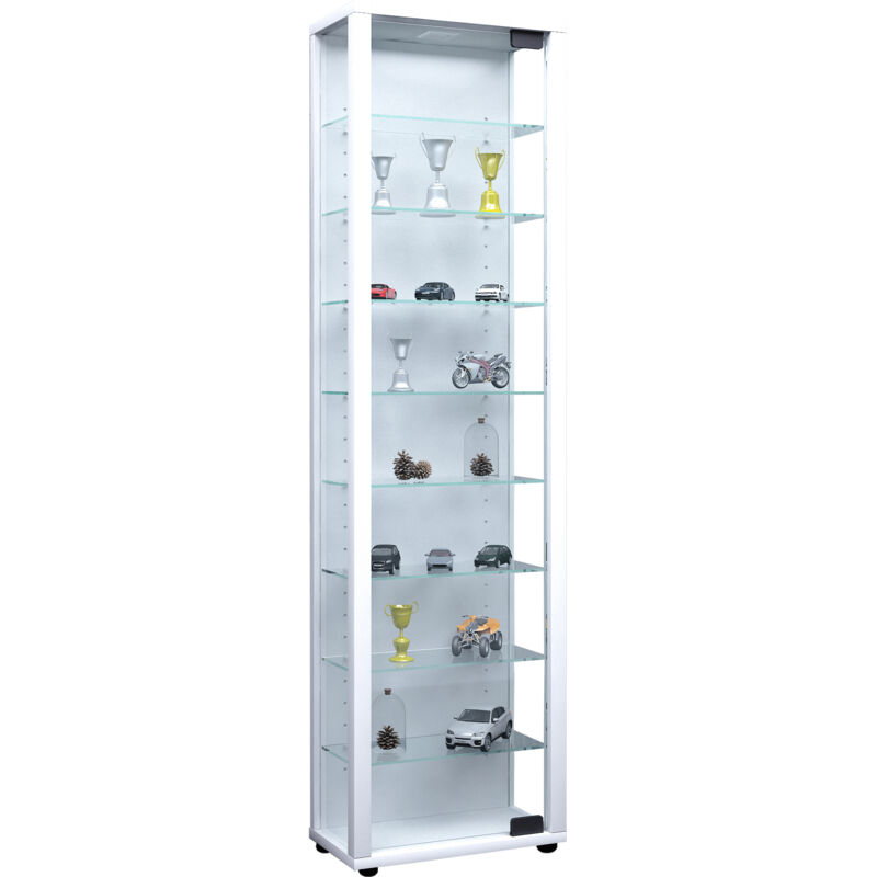 Ebuy24 - Edana Maxi Vitrine en verre, 1 porte vitrée, lumière led, 8 Étagères en verre, blanc.