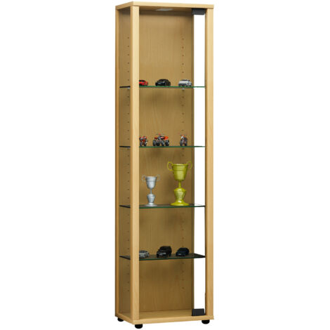 Edana Mini Vitrinenschrank 1 Glastür, Glasvitrine mit 4 Glasböden Buche dekor.