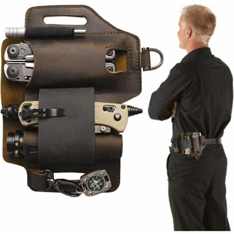 EDC Étui multifonction pour lampe de poche - Fourreau de ceinture en cuir avec porte-stylo pour lampe de poche, couteau, clés de voiture