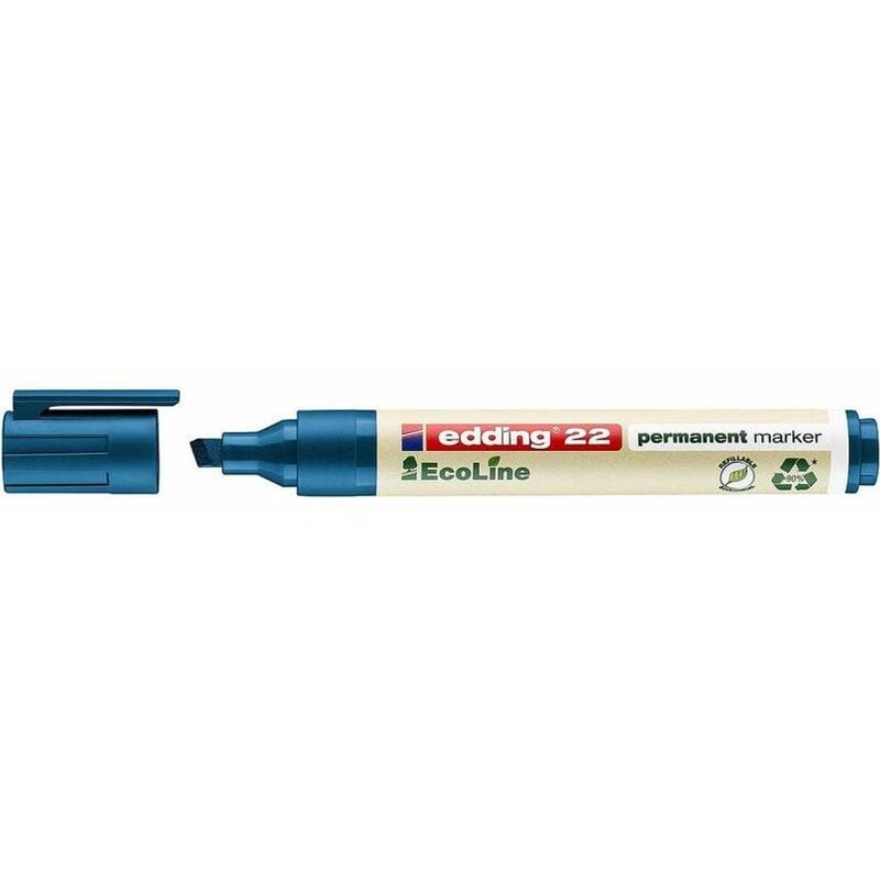22 EcoLine Permanent Marker Chisel Tip 1-5mm Line Blue (Pack 10) - Blue - Edding