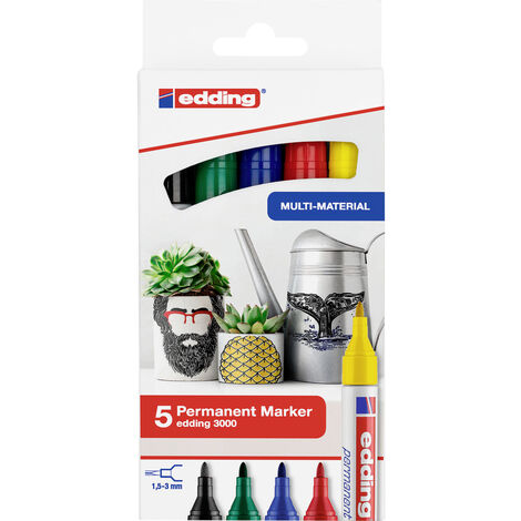 Edding 3000 4-3000-5 Permanentmarker Schwarz, Blau, Rot, Grün, Gelb wasserfest: Ja