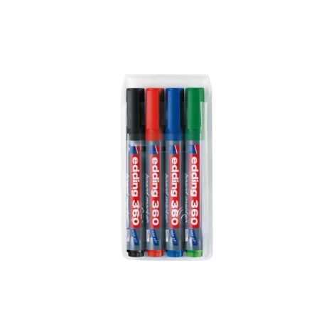 VIVOL Edding 360 - Whiteboard-Marker - 4 Stück-Set - kein Eintrocknen - Rot/Blau/Grün/Schwarz