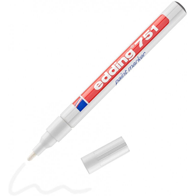 Edding - 751 marqueur peinture - blanc - 1 stylo - pointe ronde 1-2 mm - pour l'étiquetage du métal, verre, roche ou du plastique - résistant à la