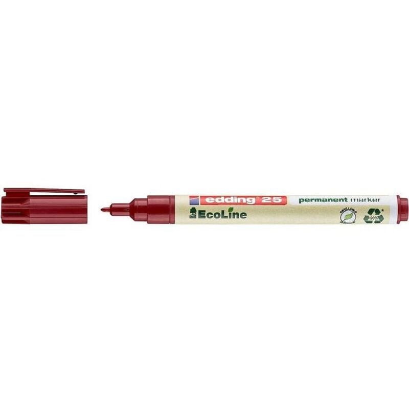 25 EcoLine Permanent Marker Bullet Tip 1mm Line Red (Pack 10) - Red - Edding