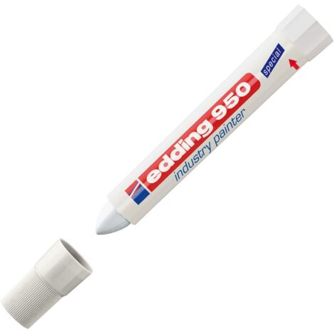 Edding 950 Marcatore a Cera, Bianco, 10Pz, Punta Tonda 10 mm, Marcatore per Scrivere su Metallo, Rocce, Legno, Superfici Ruvide o Umide, Permanente, Impermeabile