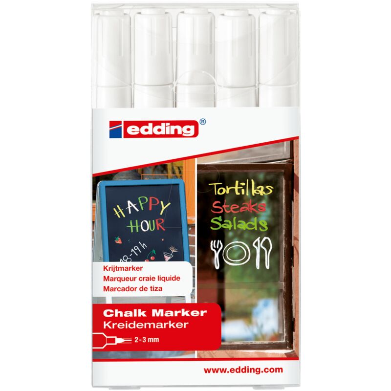 Edding - 4095 Chalk Marker Bullet Tip 2-3mm Line White (Pack 5) - White