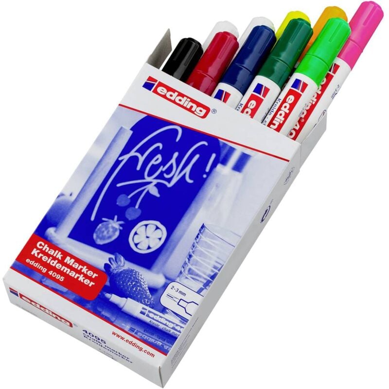 4095 4-4095999 Marcatore a gesso Bianco, Bianco, Nero, Rosso, Blu, Verde, Verde chiaro, Giallo Neon , Arancione - Edding