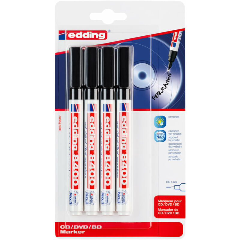 

Rotulador para CD/DVD/BD 4 unidades negro 8400 - Edding