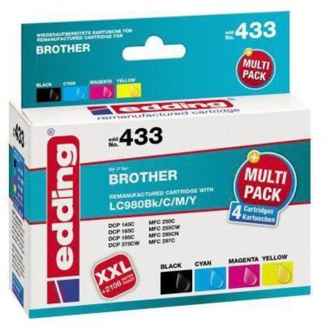 EDDING Tintenpatrone edding kein Originalzubehör Kompatibel mit: Brother LC-980 EDD-433 ca. 550Seiten schwarz ca. 3 x 865 Seiten farbig schwarz mehrfarbig 4 St./Pack.