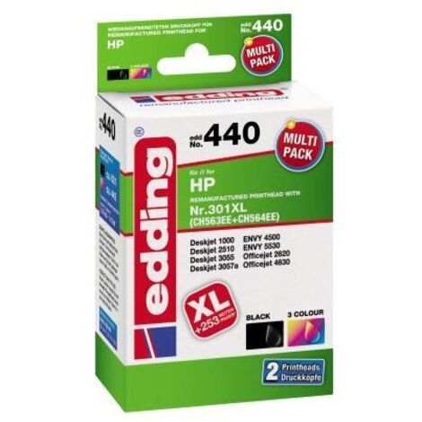 EDDING Tintenpatrone edding kein Originalzubehör Kompatibel mit: HP 301XL EDD-440 ca. 700 Seitenschwarz ca. 440 Seiten farbig schwarz mehrfarbig 2 St./Pack.