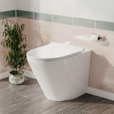 Eddy Modern Cloakroom BTW WC Curved Rimless Toilet and Soft Close Seat